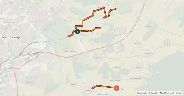 Kartenübersicht der Radroute Schöne Dörfer im Landkreis Wolfenbüttel