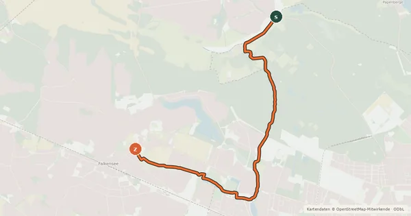 Kartenübersicht der Radroute Schönwalde (1) - Falkensee (61)