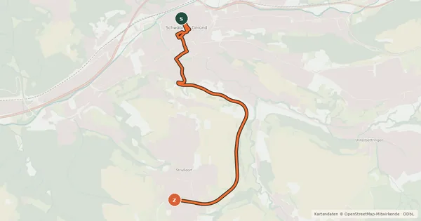 Kartenübersicht der Radroute Schwäbisch Gmünd - Straßdorf