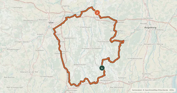 Kartenübersicht der Radroute Schwäbische Kartoffel-Tour