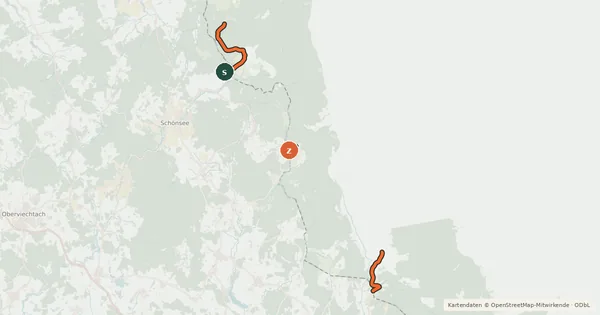 Kartenübersicht der Radroute Schwarzachtal-Radweg CZ