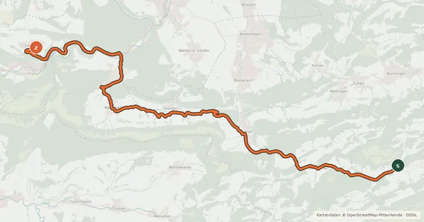 Kartenübersicht der Radroute Schwarzbubenland-Route