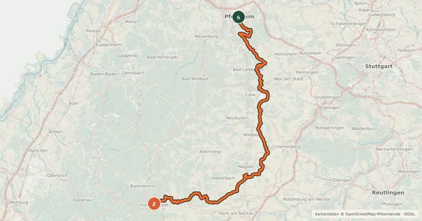 Kartenübersicht der Radroute Schwarzwälder Höhenradweg Ost