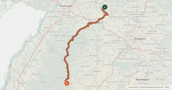 Kartenübersicht der Radroute Schwarzwälder Höhenradweg West