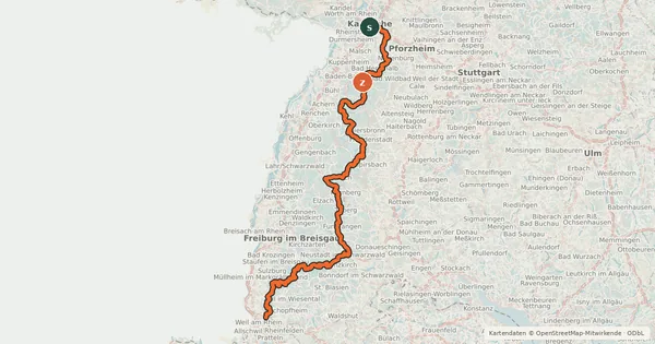 Kartenübersicht der Radroute Schwarzwald-Radweg