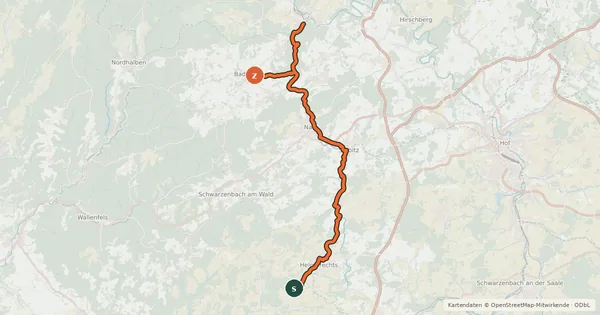 Kartenübersicht der Radroute Selbitztal-Radweg (HO 2)
