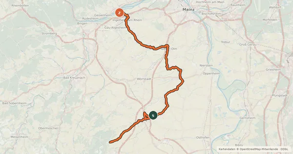 Kartenübersicht der Radroute Selztalradweg