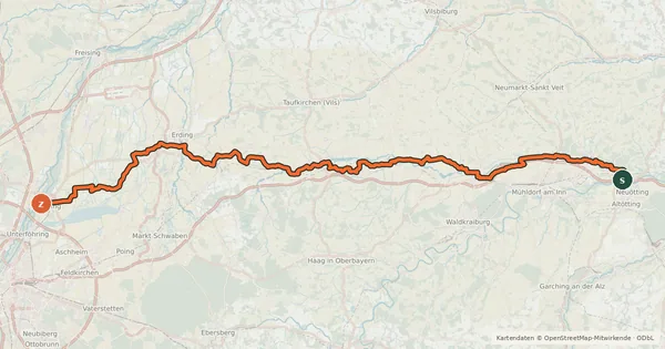 Kartenübersicht der Radroute Sempt-Isen-Radweg