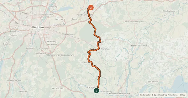 Kartenübersicht der Radroute Sempt-Mangfall-Radweg