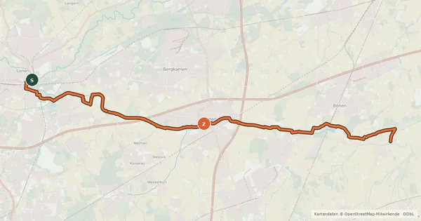 Kartenübersicht der Radroute Seseke-Radweg