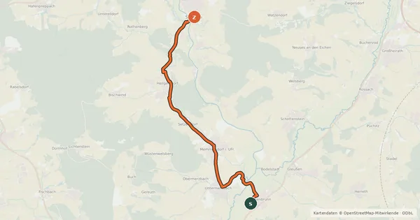 Kartenübersicht der Radroute Seßlach-Itzgrund-Radweg