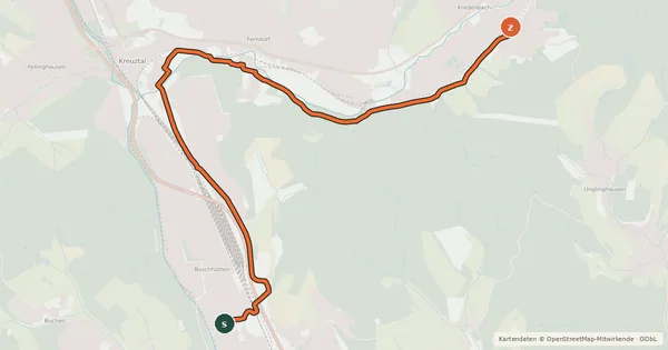 Kartenübersicht der Radroute Siegen (48) - (52) Kreuztal-Kredenbach