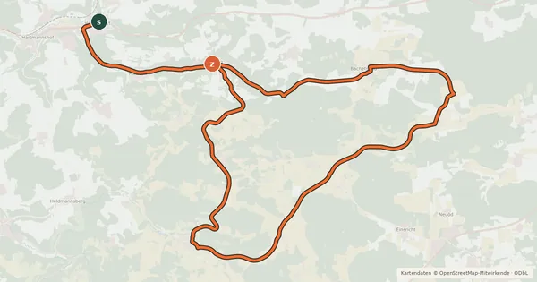 Kartenübersicht der Radroute Simultankirchen-Radweg Route 1