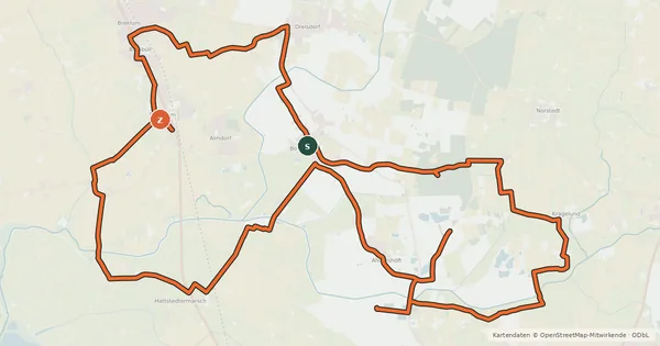 Kartenübersicht der Radroute Söbenbargen Route