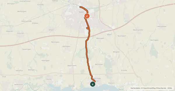 Kartenübersicht der Radroute Soest-Körbecke Historischer Weg
