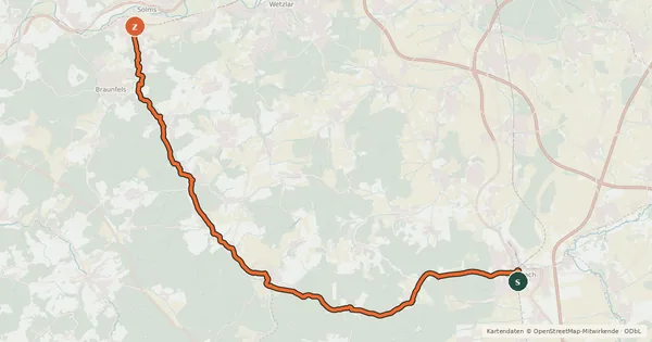 Kartenübersicht der Radroute Solmstal Fahrradweg
