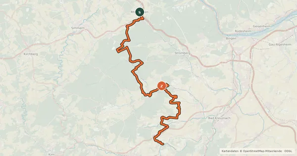 Kartenübersicht der Radroute Soonwald-Nahe-Tour