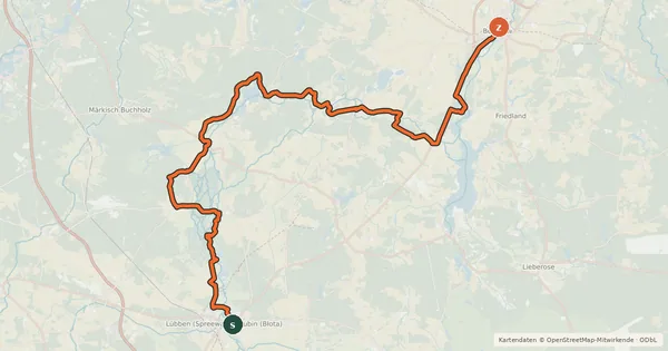 Kartenübersicht der Radroute Spreeradweg [Lübben↔Beeskow]