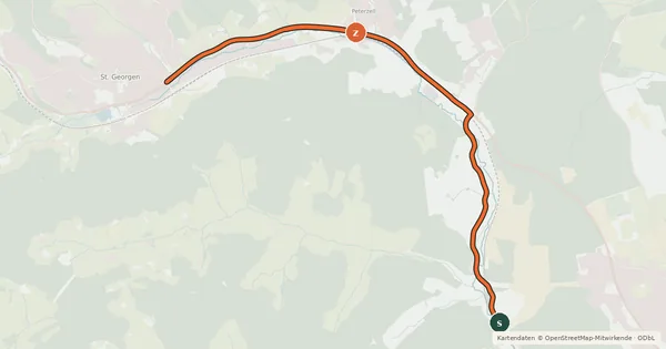 Kartenübersicht der Radroute St.Georgen-Villingen