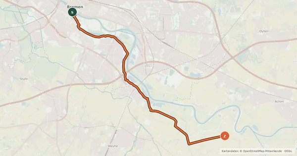 Kartenübersicht der Radroute StadtLandFluss