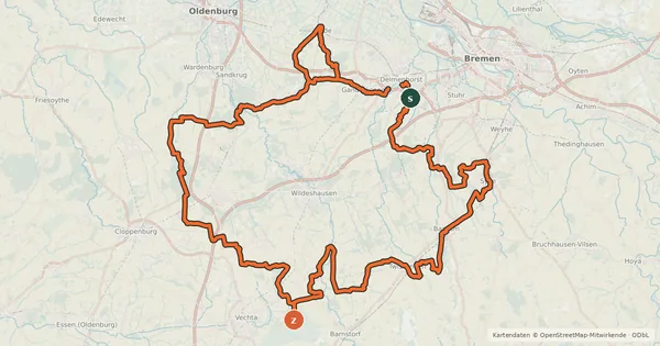 Kartenübersicht der Radroute StadtLandMoorgeflüster