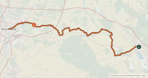Kartenübersicht der Radroute Städtepartnerschaftsradweg Etappe BS-HE
