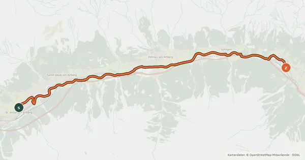 Kartenübersicht der Radroute Stanzertaler Radweg