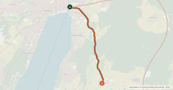 Kartenübersicht der Radroute Starnberg - Farchach