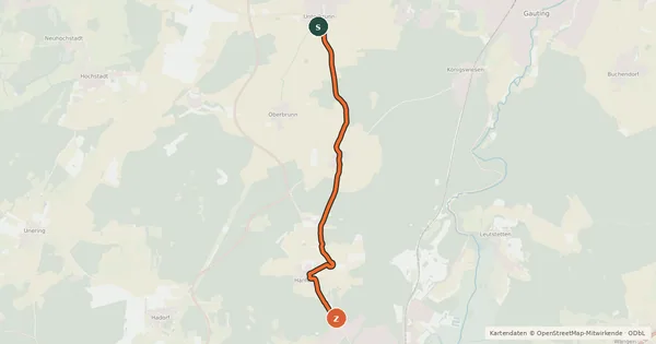 Kartenübersicht der Radroute Starnberg - Unterbrunn