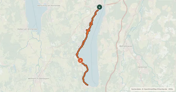 Kartenübersicht der Radroute Starnberger See Uferweg West