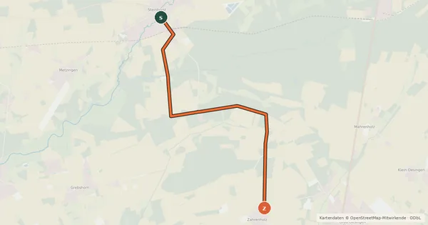 Kartenübersicht der Radroute Steinhorst Süd (24) - Zahrenholz (13)