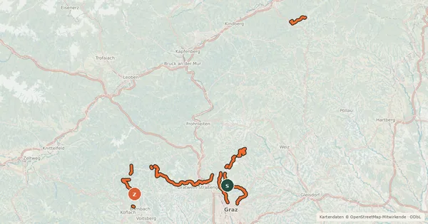 Kartenübersicht der Radroute Steirische Alpentour