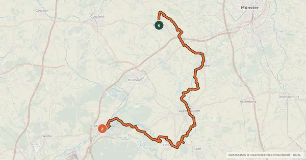 Kartenübersicht der Radroute Stever Land Route