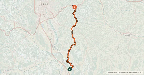 Kartenübersicht der Radroute Stiefingtalradweg