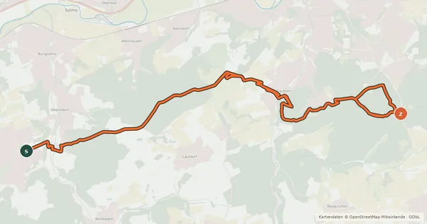 Kartenübersicht der Radroute Stoppelberg - Braunfels