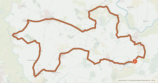 Kartenübersicht der Radroute Storchen-Erlebnis-Route