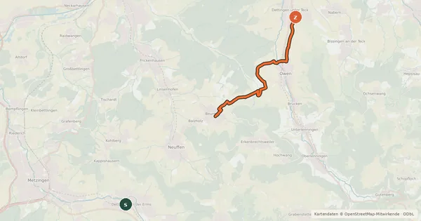 Kartenübersicht der Radroute Streuobst-Radroute Dettingen/Teck - Dettingen/Erms