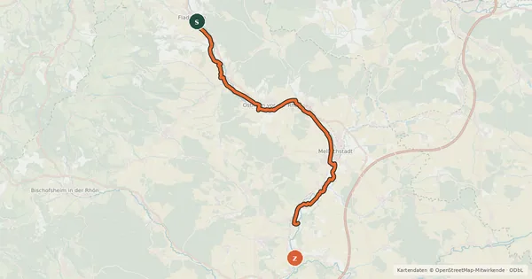 Kartenübersicht der Radroute Streutal Radweg
