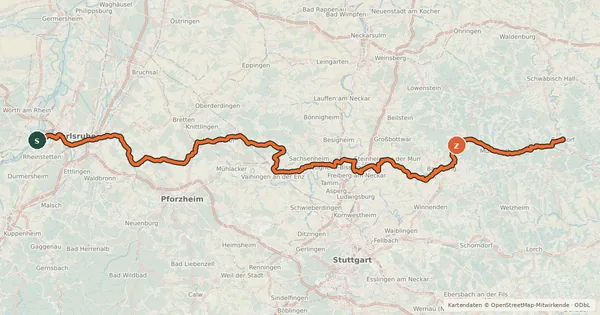 Kartenübersicht der Radroute Stromberg-Murrtal-Radweg
