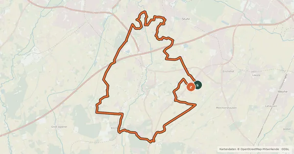 Kartenübersicht der Radroute Stuhrtour Südroute