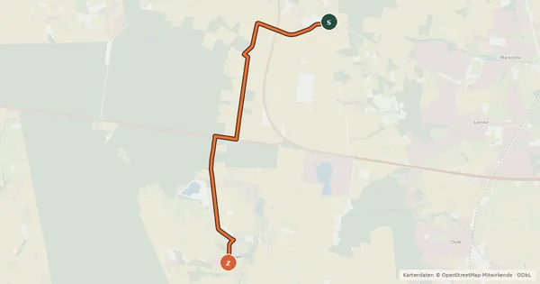 Kartenübersicht der Radroute Sudhalenbeck, Bremer Straße - Glissen, Am Rohrbach