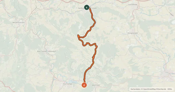 Kartenübersicht der Radroute Südeichsfeld-Radweg