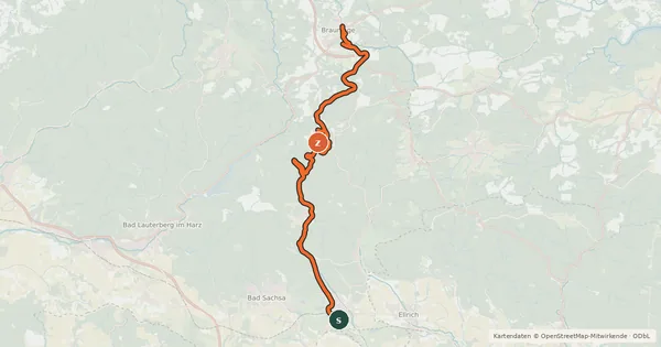 Kartenübersicht der Radroute Südharzeisenbahn-Radweg