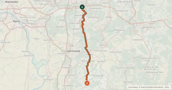 Kartenübersicht der Radroute Südhessen-Route 11