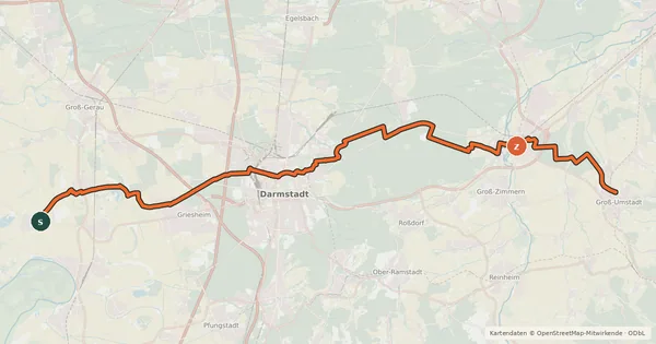 Kartenübersicht der Radroute Südhessen-Route 18