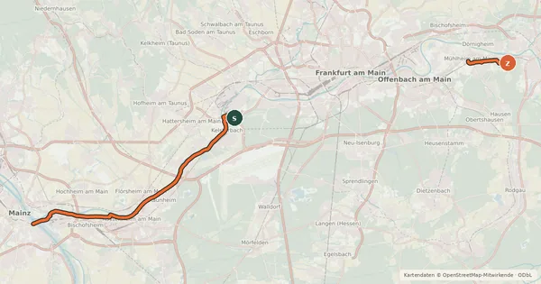 Kartenübersicht der Radroute Südhessen-Route 2
