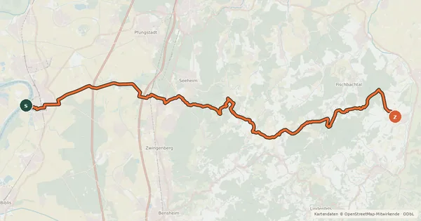 Kartenübersicht der Radroute Südhessen-Route 28