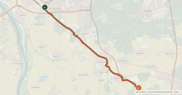 Kartenübersicht der Radroute Südhessen-Route 29