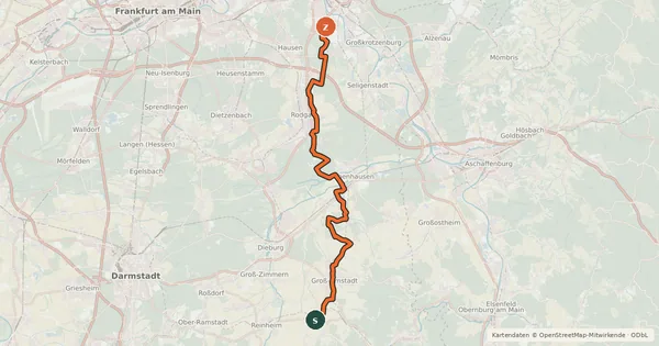 Kartenübersicht der Radroute Südhessen-Route 3