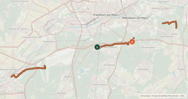 Kartenübersicht der Radroute Südhessen-Route 4